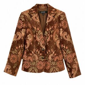 Kasper Brocade 4P Brown Floral Paisley Tapestry Blazer Jacket Boho Career Petite